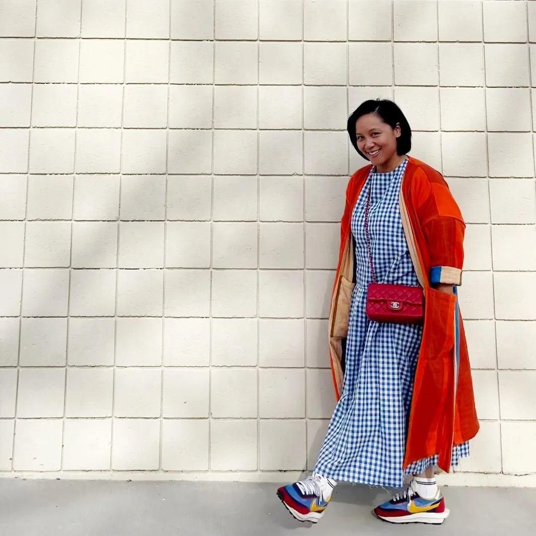 "My style journey has evolved as I have grown to love bold color and patterns, unapologetic silhouettes, memade clothes, and sneakers with everything."